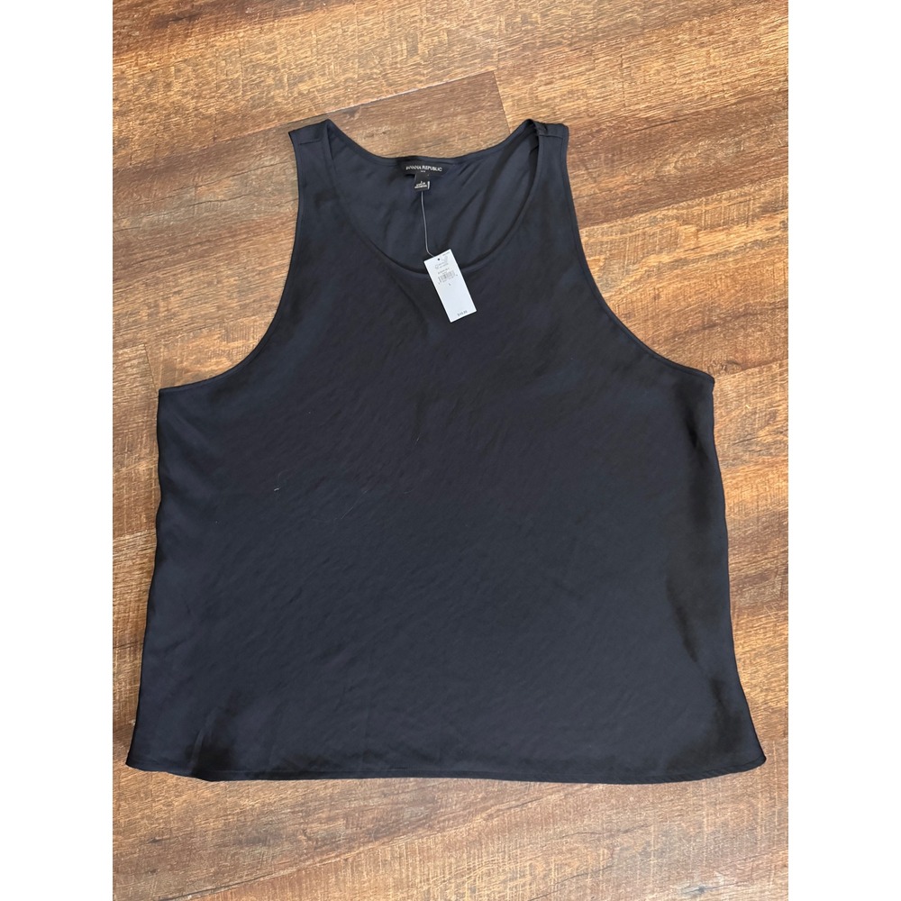 Banana Republic Black Satin Sleeveless Tank Blouse Top NWT Size Large